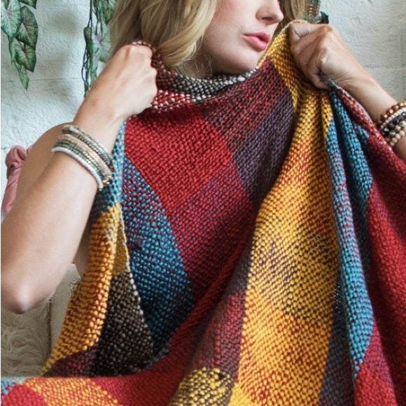 Spiced Cha Chunky Yarn Multicolor Plaid Throw Blanket - Picture 8 of 11